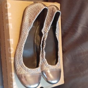 Pewter klnit/ leather Ballet Flats
